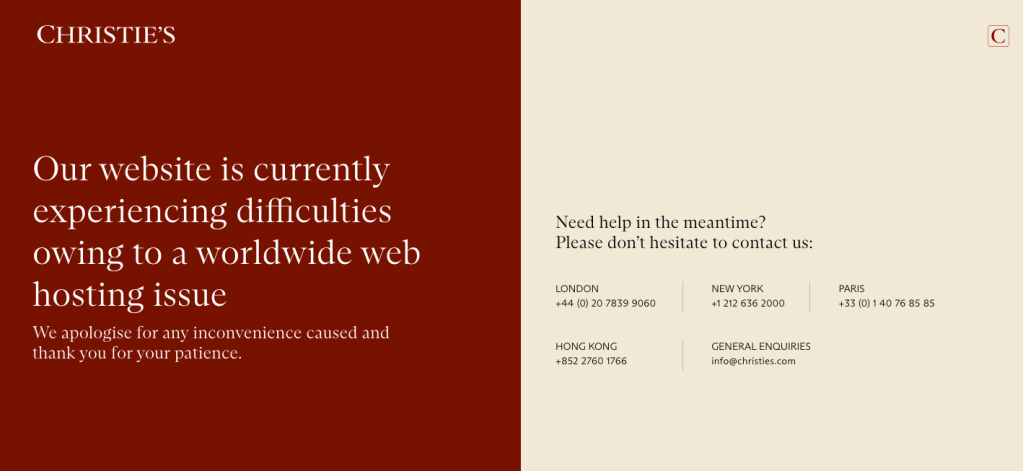 Christie’s Website Impacted by Global Microsoft Outage